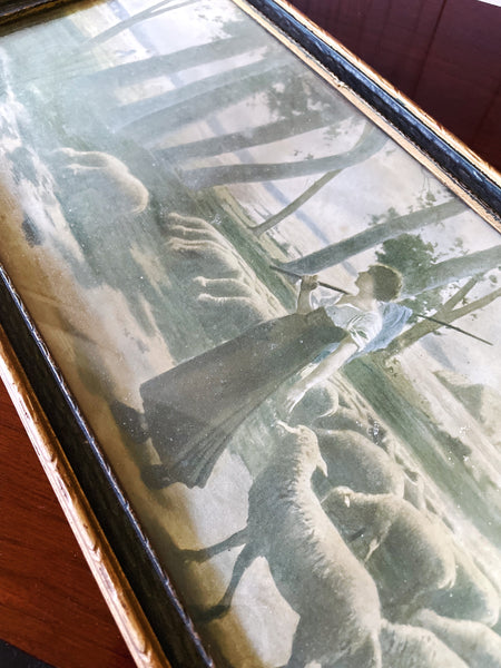 Vintage Large Framed Shepherdess Print
