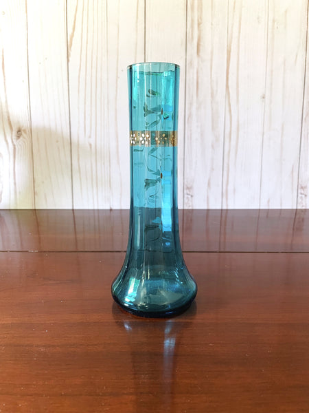 Teal Green Floral Bohemian Glass Vase