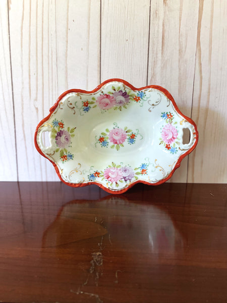 Floral Red Rimmed Dish