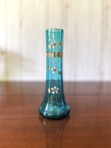 Teal Green Floral Bohemian Glass Vase