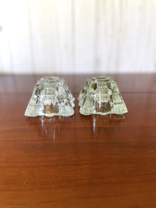 Akro Agate Clear Candle Holder Pair