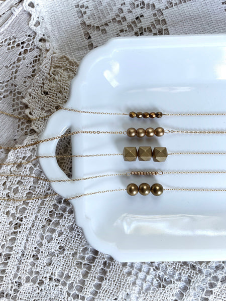 Minimalist Gold Beaded Necklace - choose your style