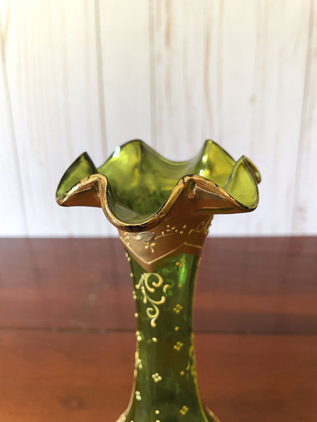 Green and Gold Bohemian Glass Vase