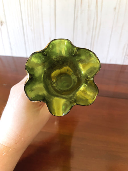 Green and Gold Bohemian Glass Vase