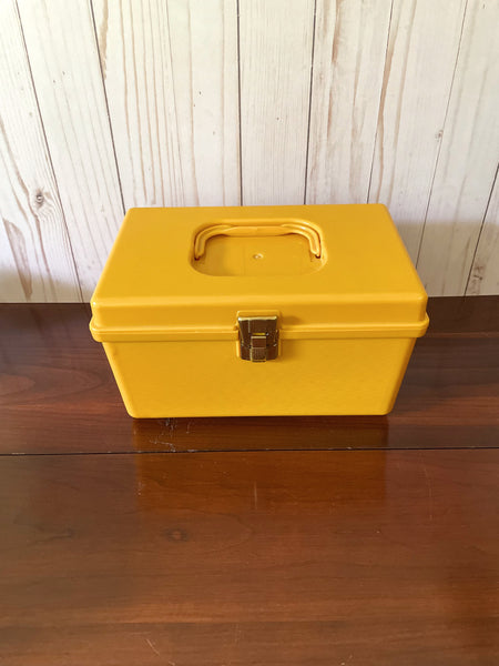 Vintage Yellow Sewing Box Filled with Notions