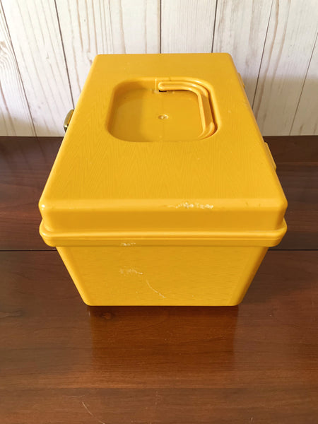 Vintage Yellow Sewing Box Filled with Notions