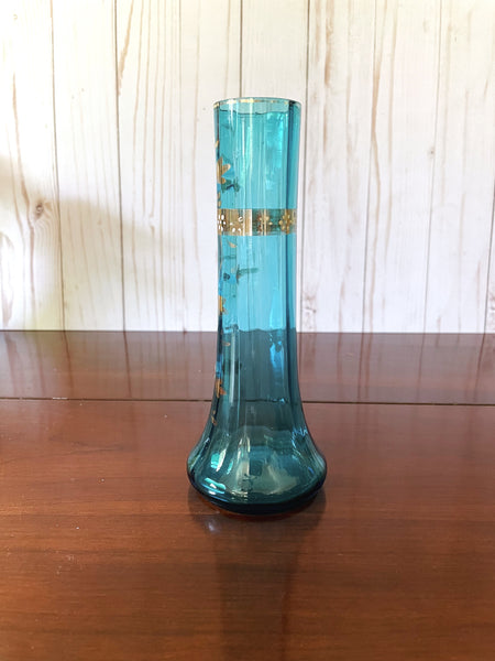 Teal Green Floral Bohemian Glass Vase