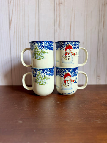 Set of Snowman and Pine Tree Mugs