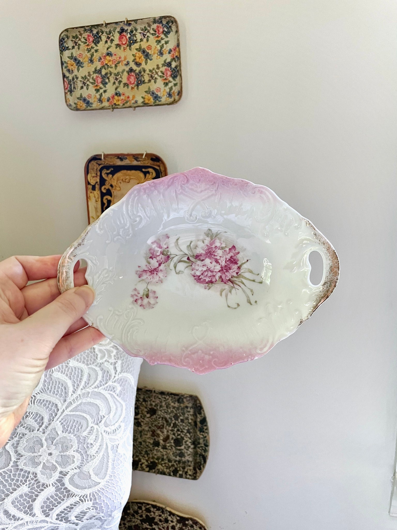 Floral Pink and Gold Dish