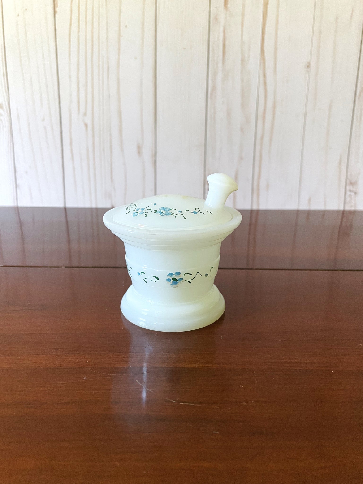 Akro Agate White Floral Apothecary Jar