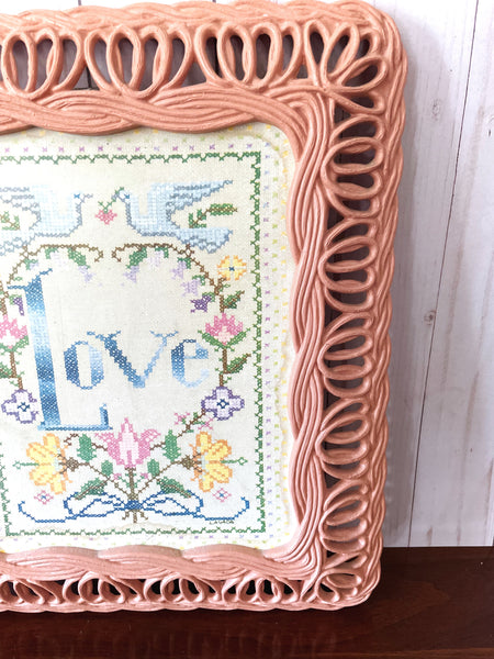 Vintage Cross Stitch Style Love Wall Hanging