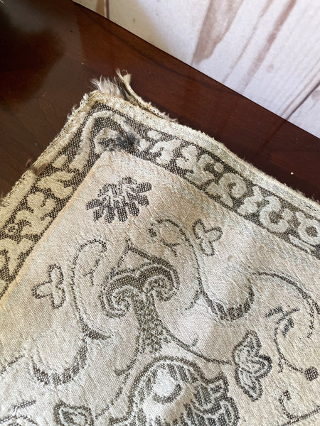 Vintage Beige Green and Gray Table Runner