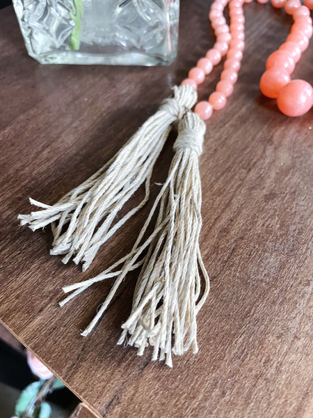 Coral Orange and Tan Tassel Beaded Accent Garland