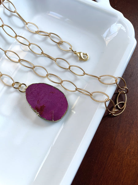 Gold Chain Belt with Magenta Crystal Drop