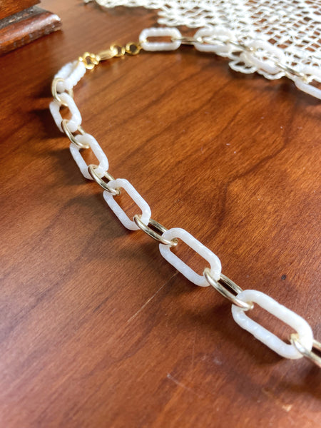 Upcycled Gold and White Chunky Chain Necklace