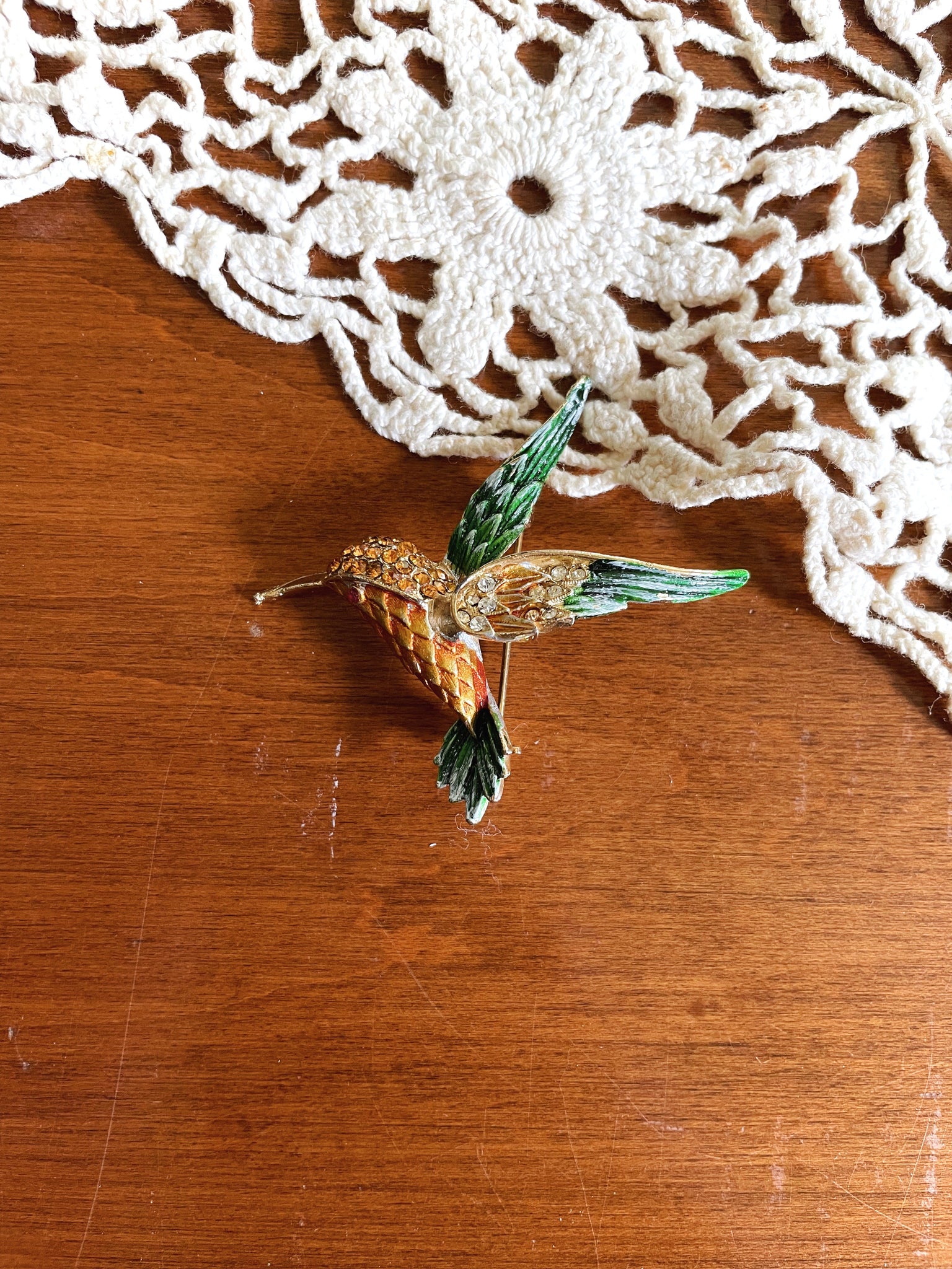 Orange and Green Hummingbird Pin