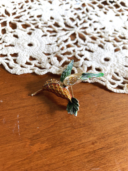 Orange and Green Hummingbird Pin