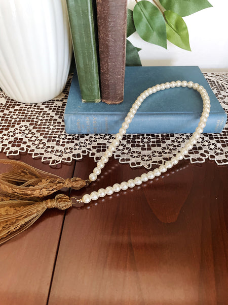 Faux Pearl and Brown Lace Tassel Beaded Accent Garland