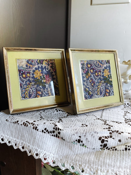 Pair of Gold Framed Floral Art Deco Fabric