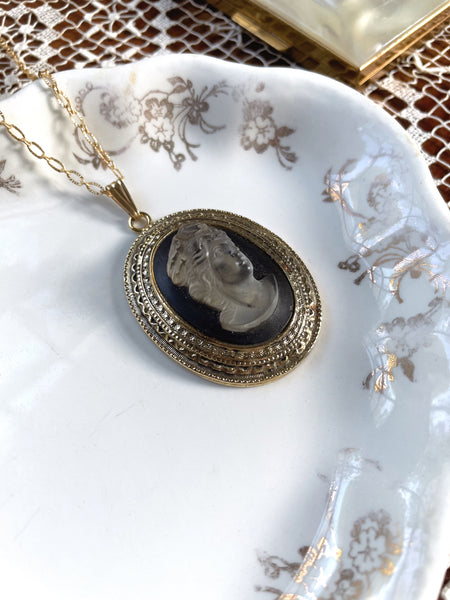 Upcycled Vintage Gold and Clear Cameo Necklace