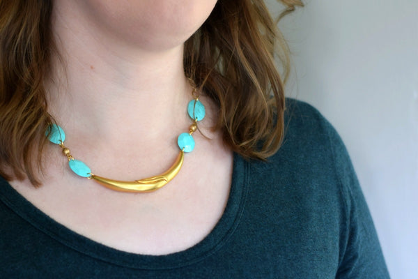 Gold and Turquoise Statement Bib Necklace
