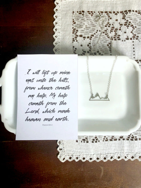Psalm 121:1-2 Silver Unto the Hills Necklace & Print