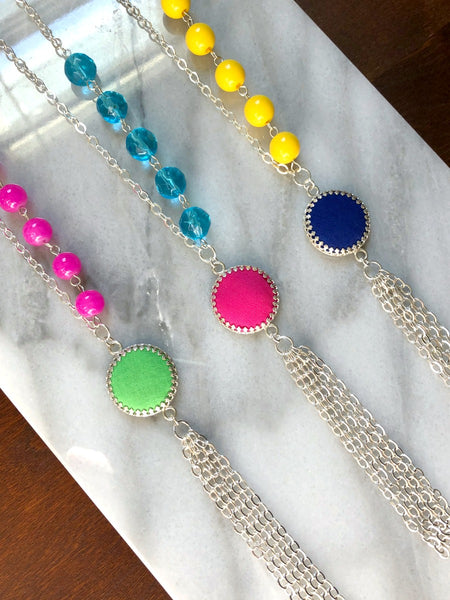 Colorful Statement Silver Tassel Necklace - Choose Your Color