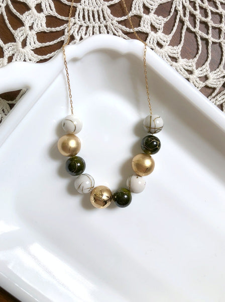 I AM WHOLE Green, Gold, and White Statement Necklace