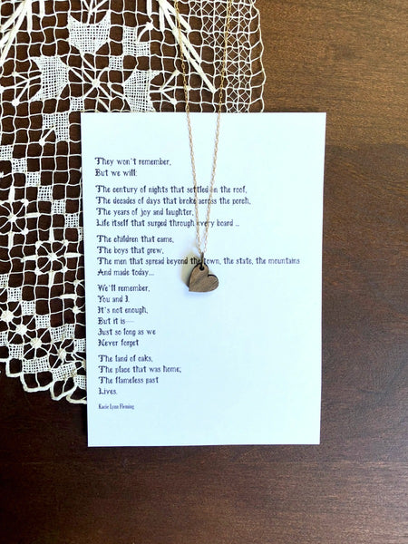 FLAMELESS Wooden Heart Necklace & Poem