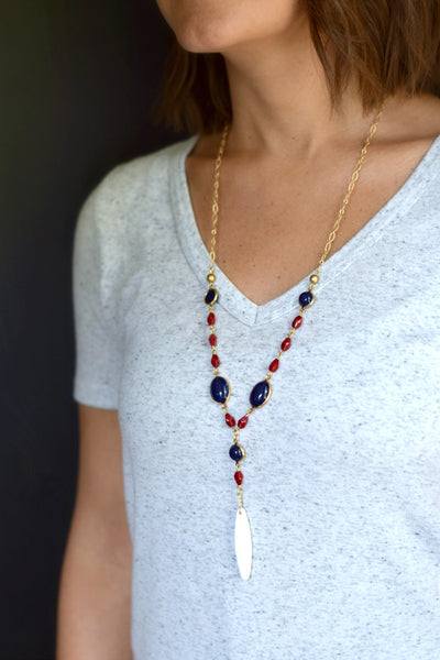 Red White and Blue Long Statement Necklace