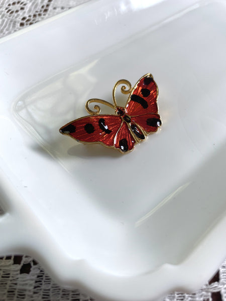Orange Black and Gold Butterfly Pin