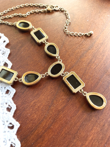 Vintage Black and Gold Y Necklace