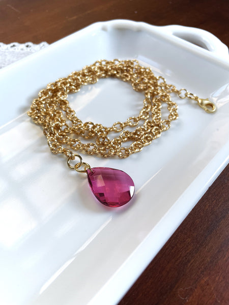 Gold Chain Belt with Pink Drop