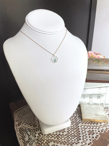 Vintage Blue Rose Charm Necklace