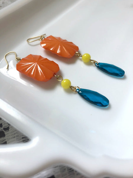 Orange and Turquoise Statement Earrings