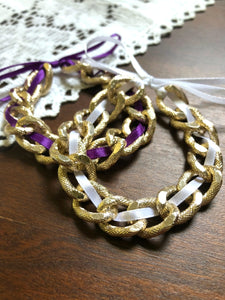 Woven Ribbon Gold Chain Statement Layering Bracelet - Choose Your Color