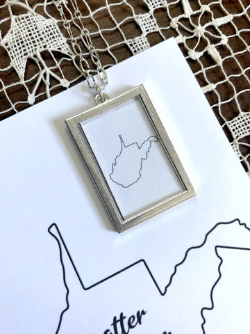 WEST VIRGINIA State Outline Silver Large Necklace