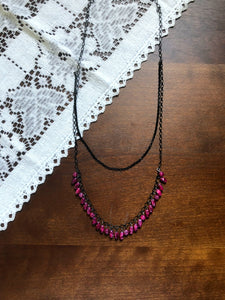 Magenta and Black Beaded Long Necklace
