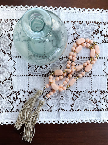 Peach Coral and Tan Tassel Beaded Accent Garland
