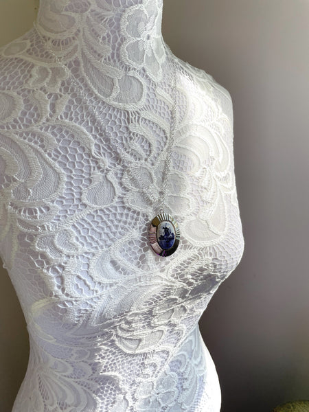 Large Silver Delft Pendant Necklace