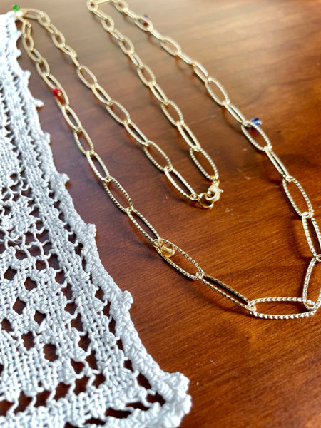 Long Gold Chain Colorful Beaded Necklace
