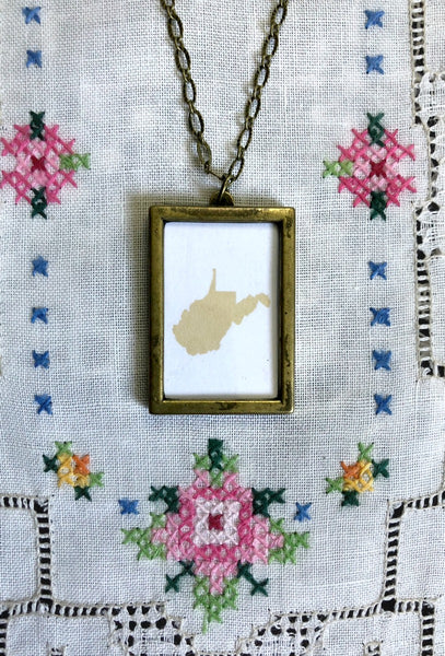WEST VIRGINIA Gold Large Bronze State Necklace