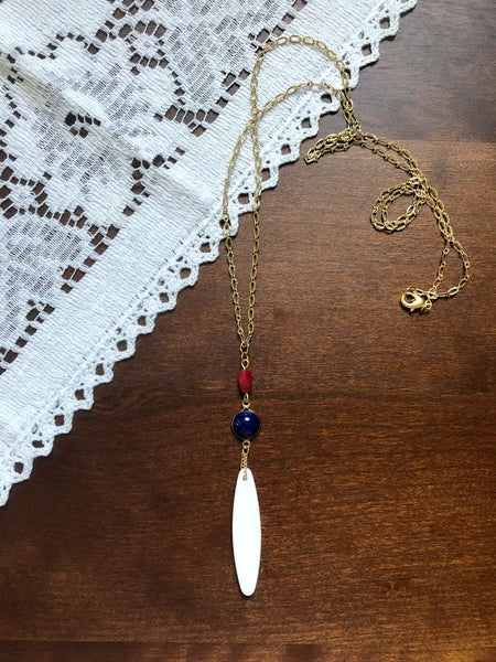 Red White and Blue Dainty Long Necklace