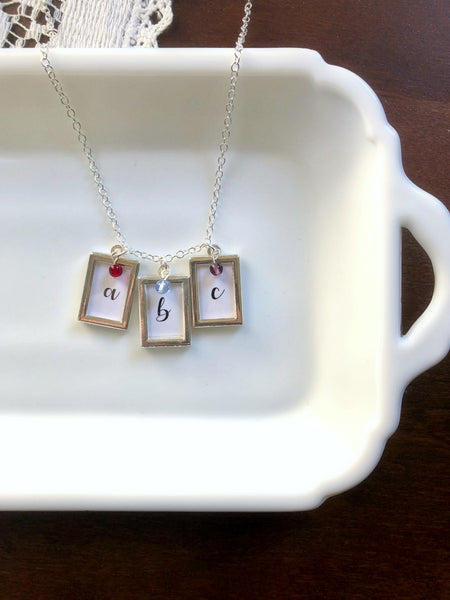 Script Initial and Glass Birthstone Necklace