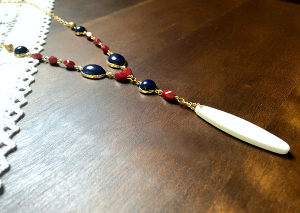 Red White and Blue Long Statement Necklace