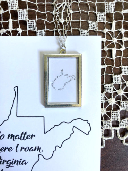 WEST VIRGINIA Floral State Outline Silver Large Necklace