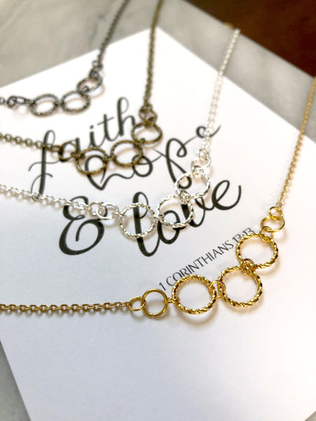Faith, Hope, and Love Triple Hoop Necklace & Print - Choose Your Color