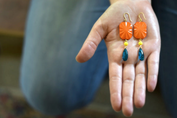 Orange and Turquoise Statement Earrings