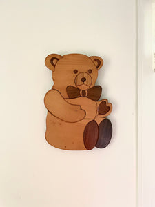 Vintage Wooden Teddy Bear Wall Hanging