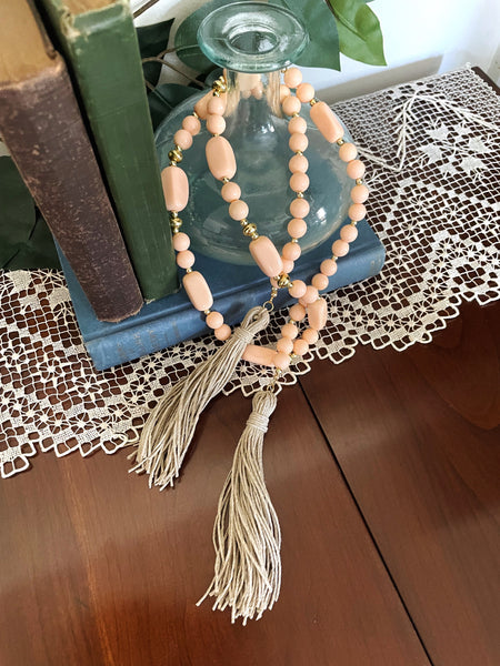 Peach Coral and Tan Tassel Beaded Accent Garland